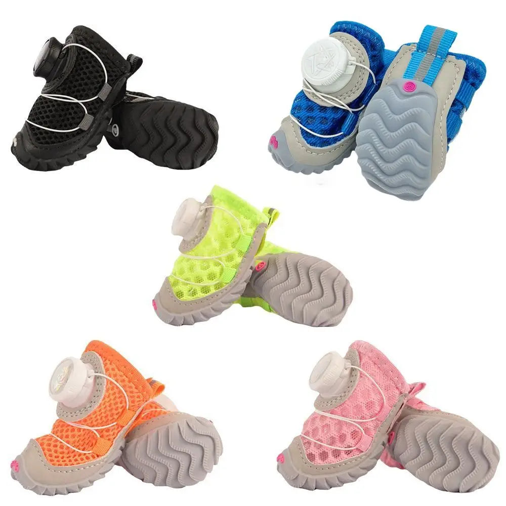4pcs/set Pet Paw Accessories Breathable Dog Mesh Shoes Adjustable Reflective Pet Boots Thin Anti-slip Dog Footwear for Small Dogs