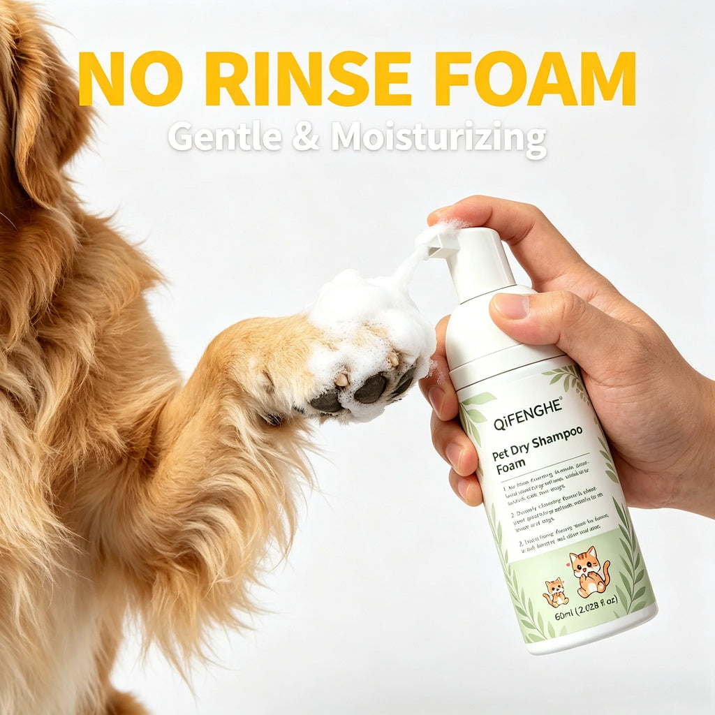 Pet Dry Shampoo Foam for Cats & Dogs, 60ml Waterless Bath-Free Grooming Cleanser for Puppies, Kittens & Pets
