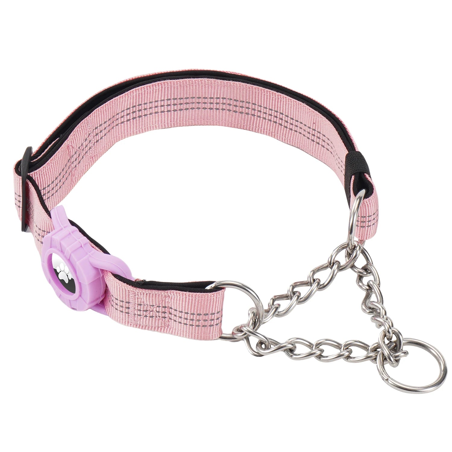 Dog Collar with AirTag Holder, Reflective Nylon Soft Padded No-Pull Training Collar Adjustable Stainless Steel Chain Collar