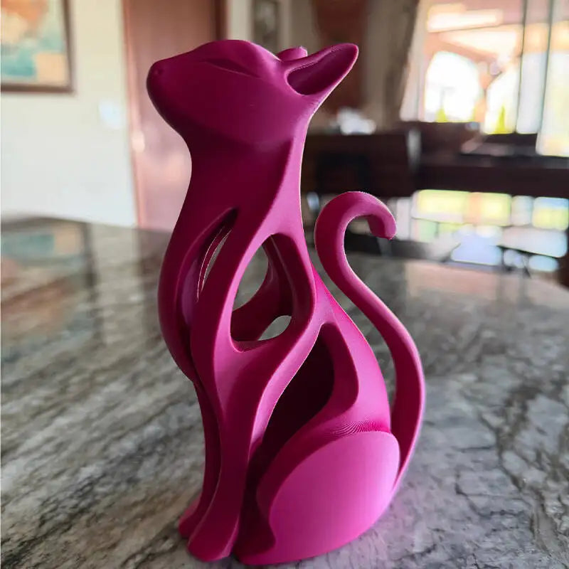 Elegant modern cat sculpture in a sitting position - 3D printed decoration