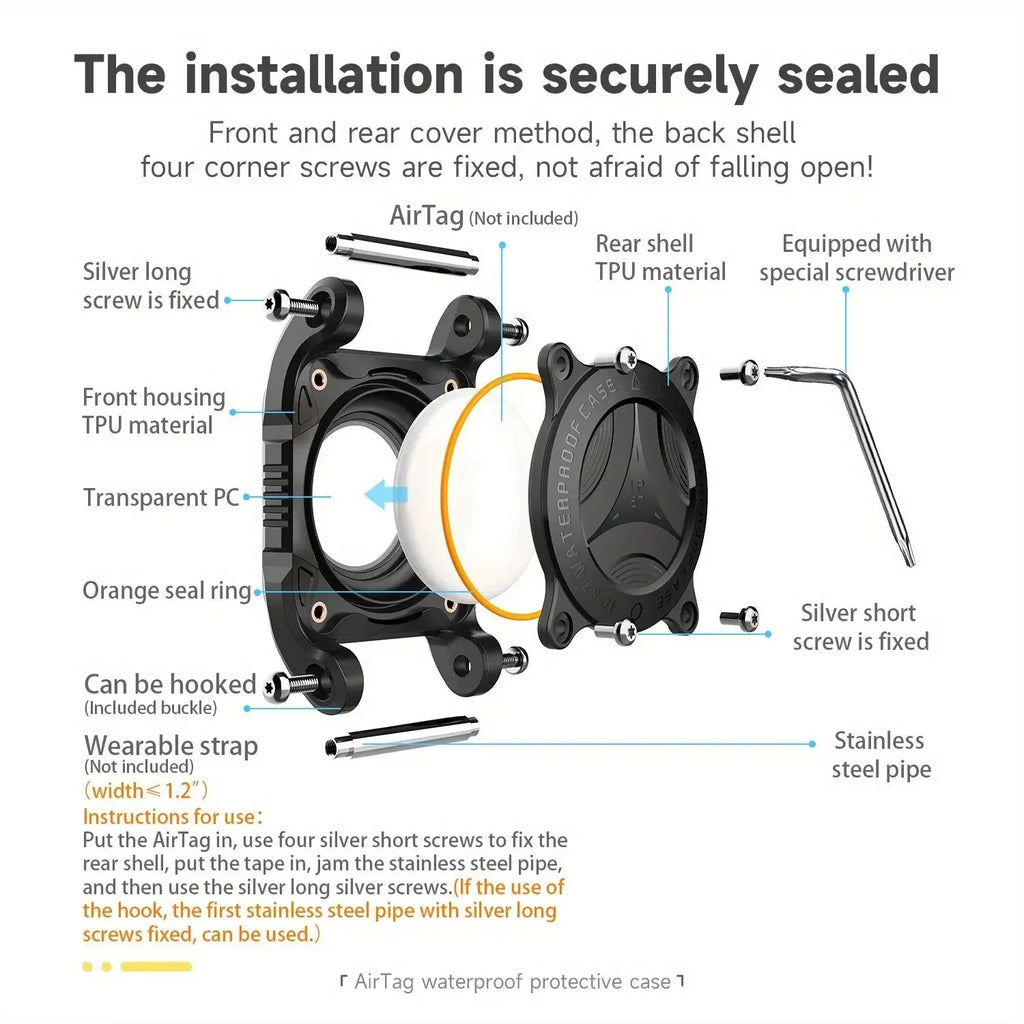 IP68 Waterproof Airtag Case for Dog Collar Hard TPU Full Protection AirTag Holder with Removable Handle Dog Tracker Airtag Cover