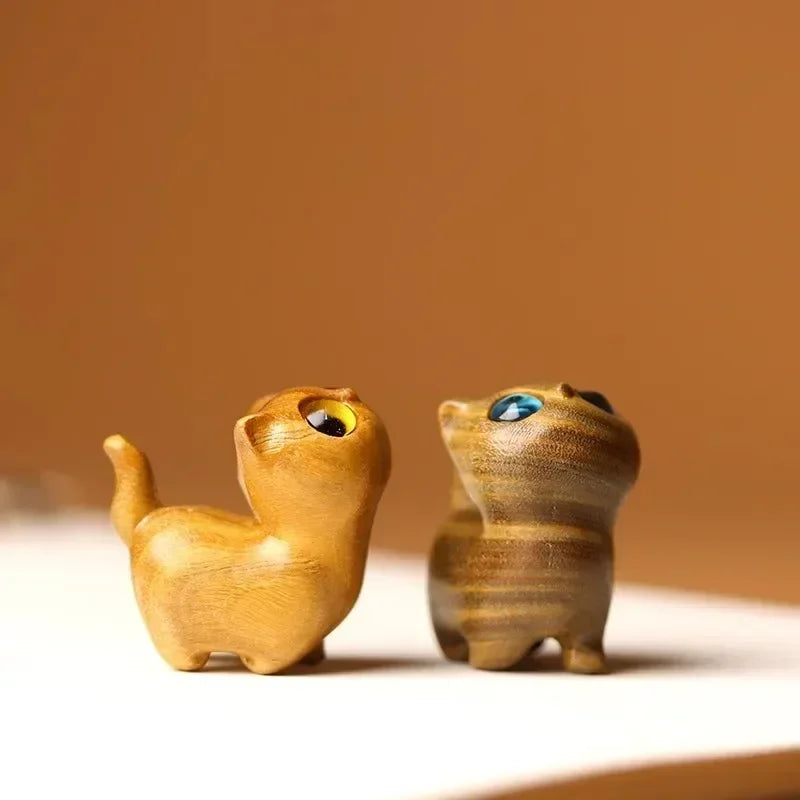 Small wooden cat figurine – hand-carved, made of sandalwood