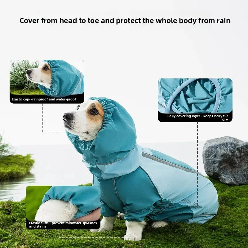 2026 New Full Coverage Waterproof Colorblock Four-Legged Dog Raincoat for Corgi, Dachshund, Small and Medium Dogs Outdoor Wear