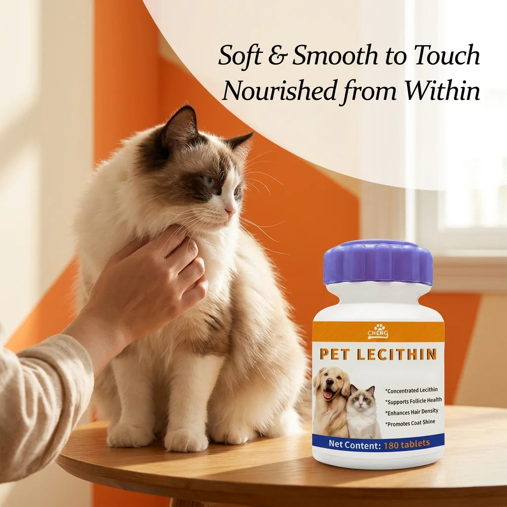 Pet Coat Care Lecithin 180pcs Dogs Cats Hair Density Follicle Health Shine Supplement Omega-3 Fish Oil Vitamin B Natural