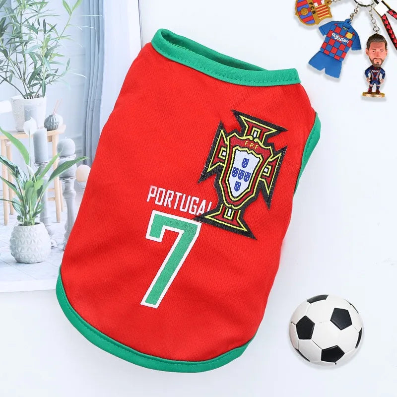Small Pet Dog Clothes Football Fan Gear Jumpsuit Thin Cotton Vest Breathable Cat Outfit Pomeranian Dog Apparel for Animals
