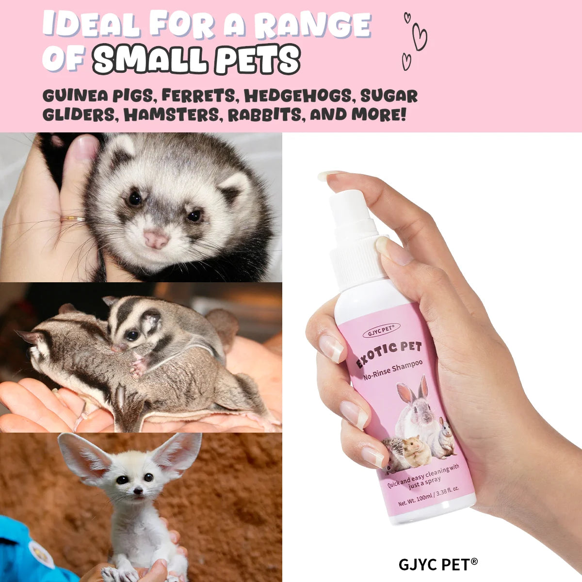 Waterless Pet Shampoo for Small Pets No-Rinse Gentle Hypoallergenic Formula Deep Cleansing Deodorizing Hair Care Grooming