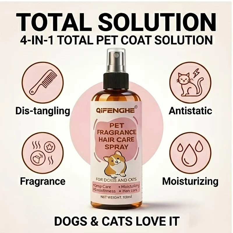 3.38Oz Pet Hair Care Spray, Fur Conditioner for Dogs and Cats, Instant Frizz Control and Smooth Coat, Deep Nourishing Detangler