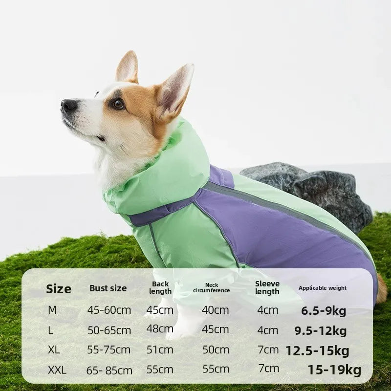 2026 New Full Coverage Waterproof Colorblock Four-Legged Dog Raincoat for Corgi, Dachshund, Small and Medium Dogs Outdoor Wear
