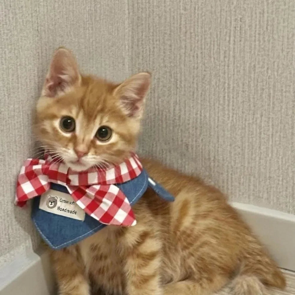 NEW Soft Dog Bandanas Breathable Adorable Pet Bandana with Red Plaid Bow Tie Dog Bibs for Small and Medium Puppies and Cats