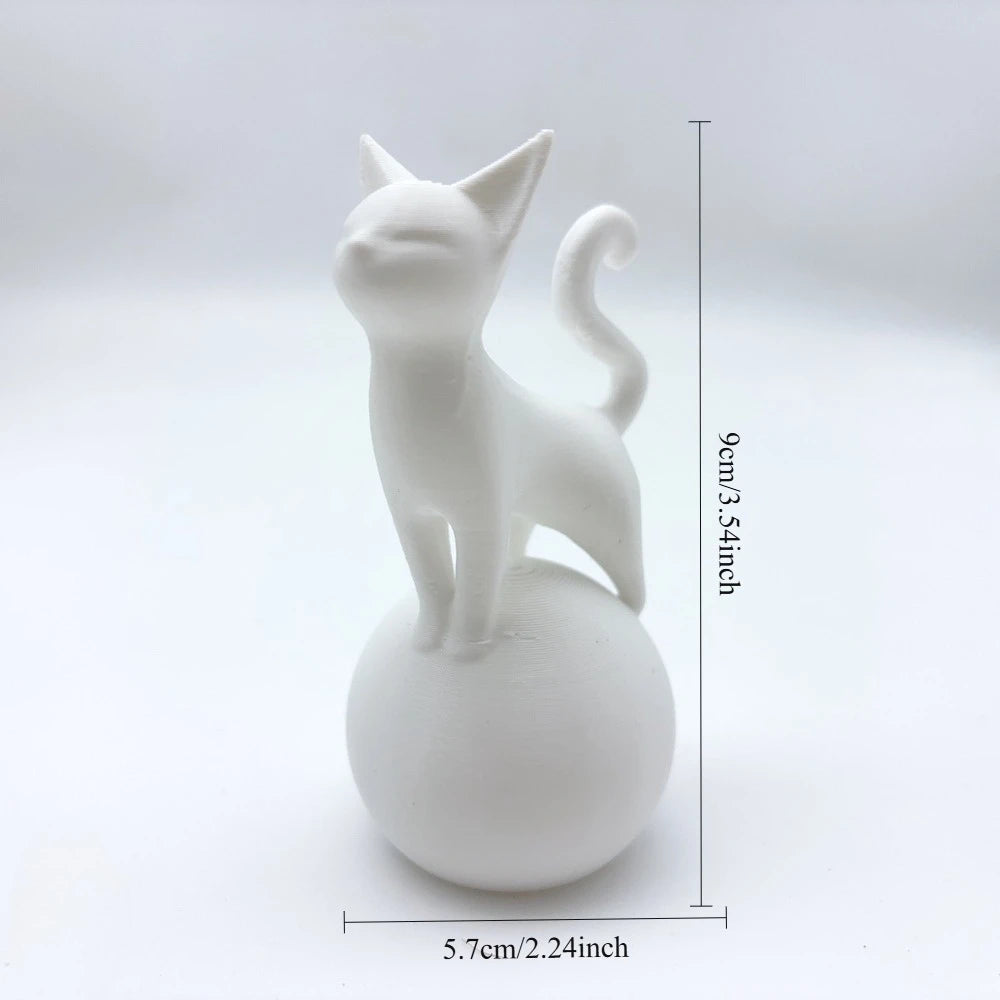 Cat on Ball Sculpture - 3D Art Figure, Minimalist Decoration
