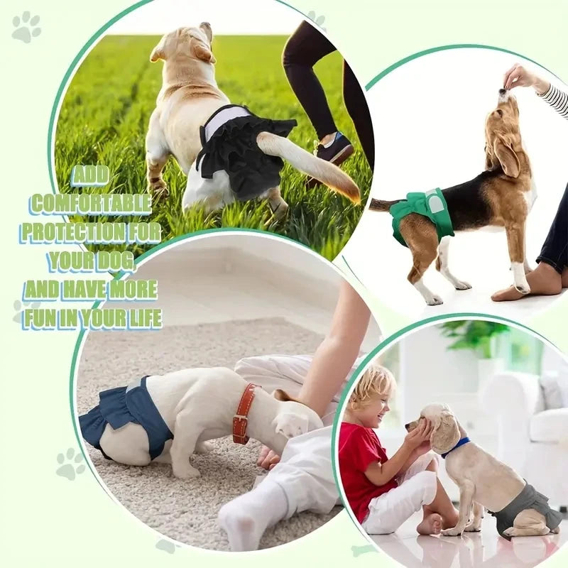 Adjustable Female Dog Diapers Reusable Washable Diapers for Small and Medium Dogs Solid Color Dog Dress Cute Pet Supplies