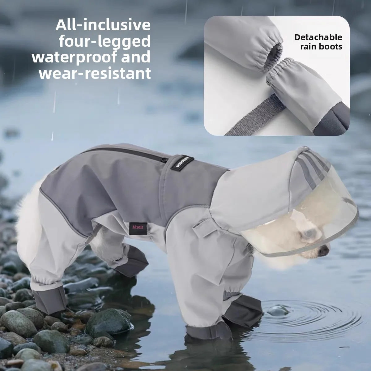 Dog Raincoat Four Legs Fully Covered Waterproof Windbreaker Pet Special Raincoat Protect Bellies Windbreaker with Traction Rope