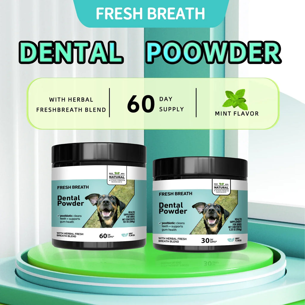 Pet Dental Cleaning Powder for Dogs & Cats - Freshens Breath, Removes Tartar & Plaque, Provides Comprehensive Oral Care.
