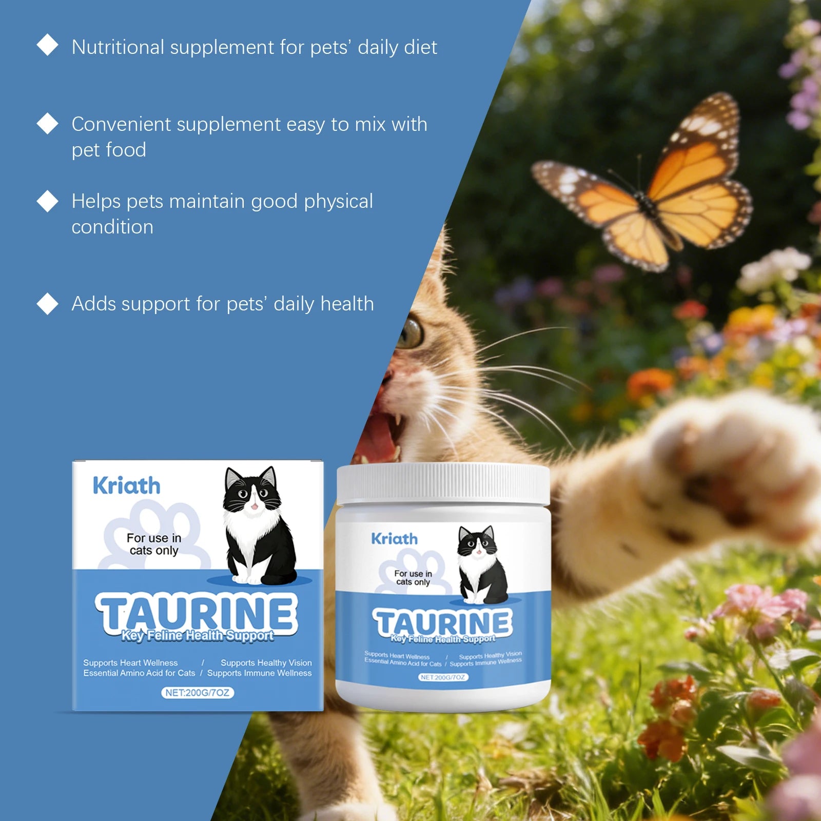 Pet Daily Nutrition Supplement Support Cat Heart Health Stabilize Visual Function Comfortable Body Care Health Nutritional 200g