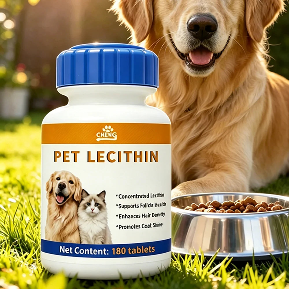 Pet Coat Care Lecithin 180pcs Dogs Cats Hair Density Follicle Health Shine Supplement Omega-3 Fish Oil Vitamin B Natural
