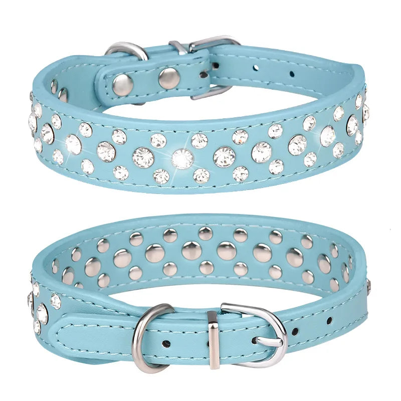 Zircon collar for dogs and cats - PU leather, adjustable, elegant