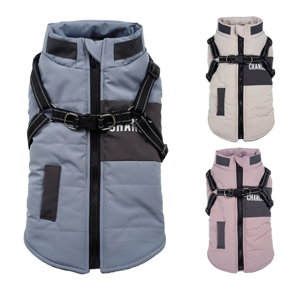 Dog Windbreaker with Dual D Leash Vest Dog Jacket Warm Dog Hoodie Warm Pet Dog Clothes