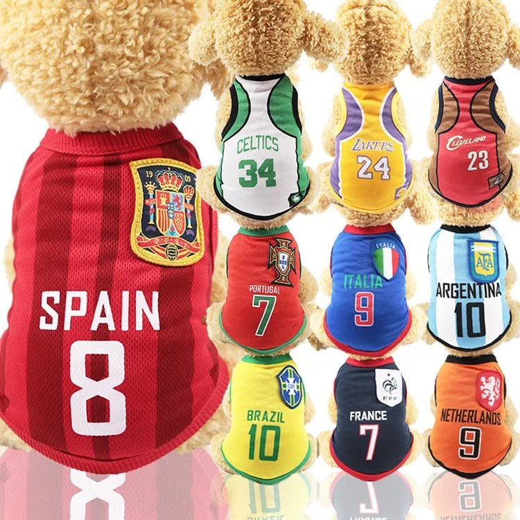 Small Pet Dog Clothes Football Fan Gear Jumpsuit Thin Cotton Vest Breathable Cat Outfit Pomeranian Dog Apparel for Animals