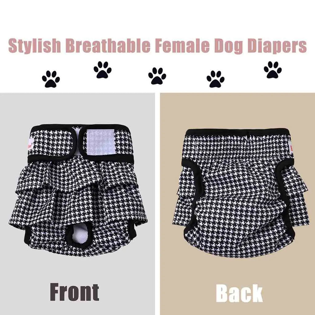 Washable Female Dog Diaper Cute Houndstooth Dress Short Underwear Belly Bands Reusable Pet Panties Sanitary Pant Diapers