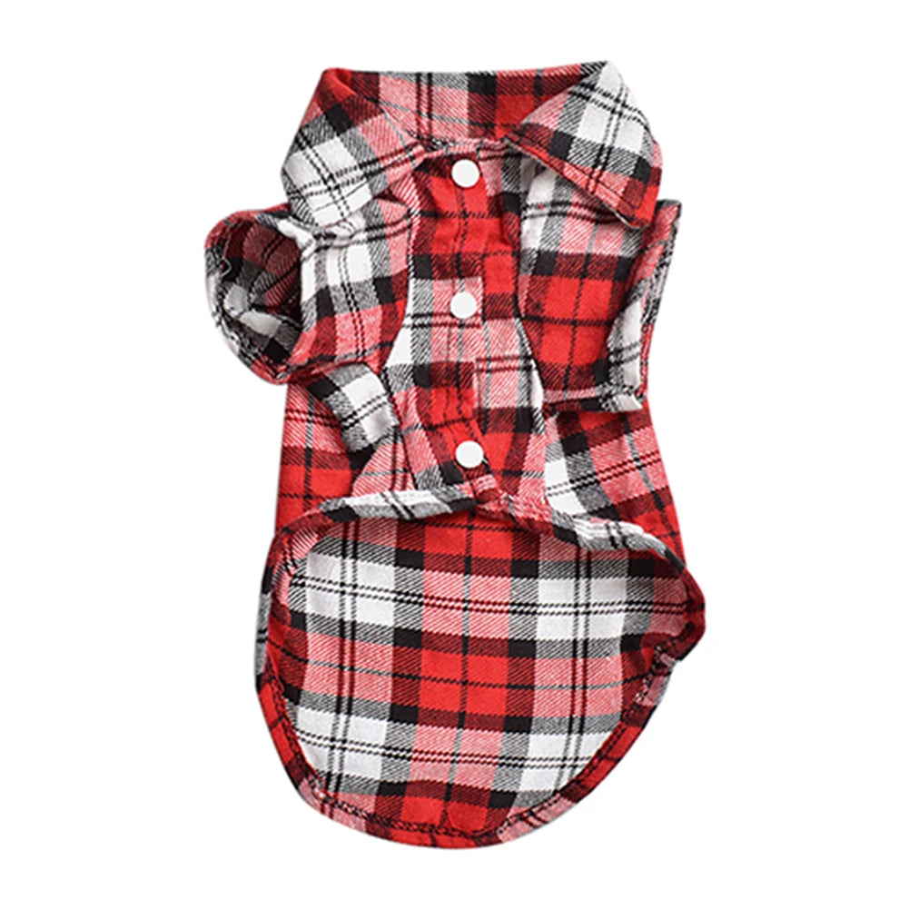 Small Dog and Cat Plaid Shirt Jacket, British Style Lapel Button-up Pet Clothes, Cute Stylish Outfit for Tiny Breeds and Kittens