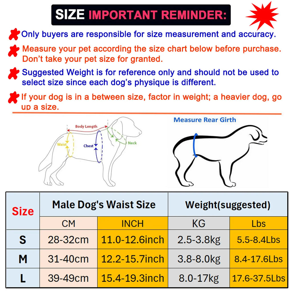 3 Pcs Male Dog Diaper Washable Reusable Belly Bands Pet Physiological Pants Fastener Tape Adjustable Dog Diapers for Training