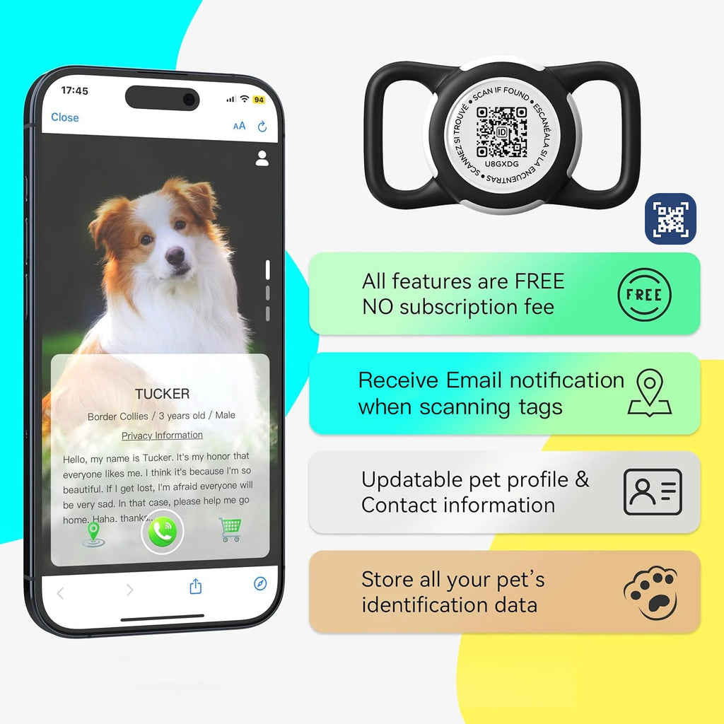 Waterproof Air Tag Dog Collar with AirTag Holder & QR Code, Reflective Soft Padded & Safety Buckle, AirTag Pet Collar for Dogs