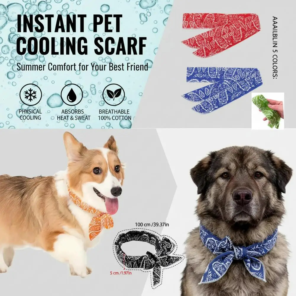 Cooling Pet Bandana for Dogs and Cats Summer Heat Relief Cotton Polyester Blend Adjustable Easy to Soak Use Lightweight Breathable