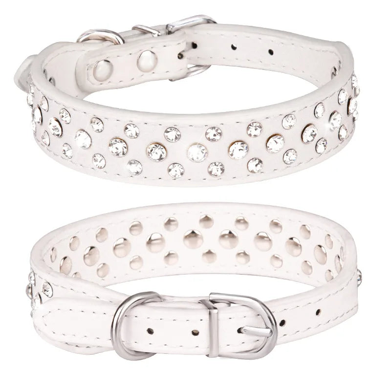 Zircon collar for dogs and cats - PU leather, adjustable, elegant