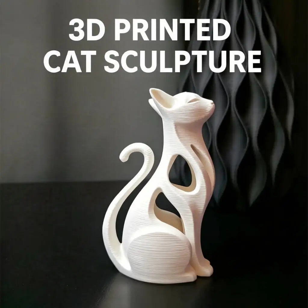 Elegant modern cat sculpture in a sitting position - 3D printed decoration