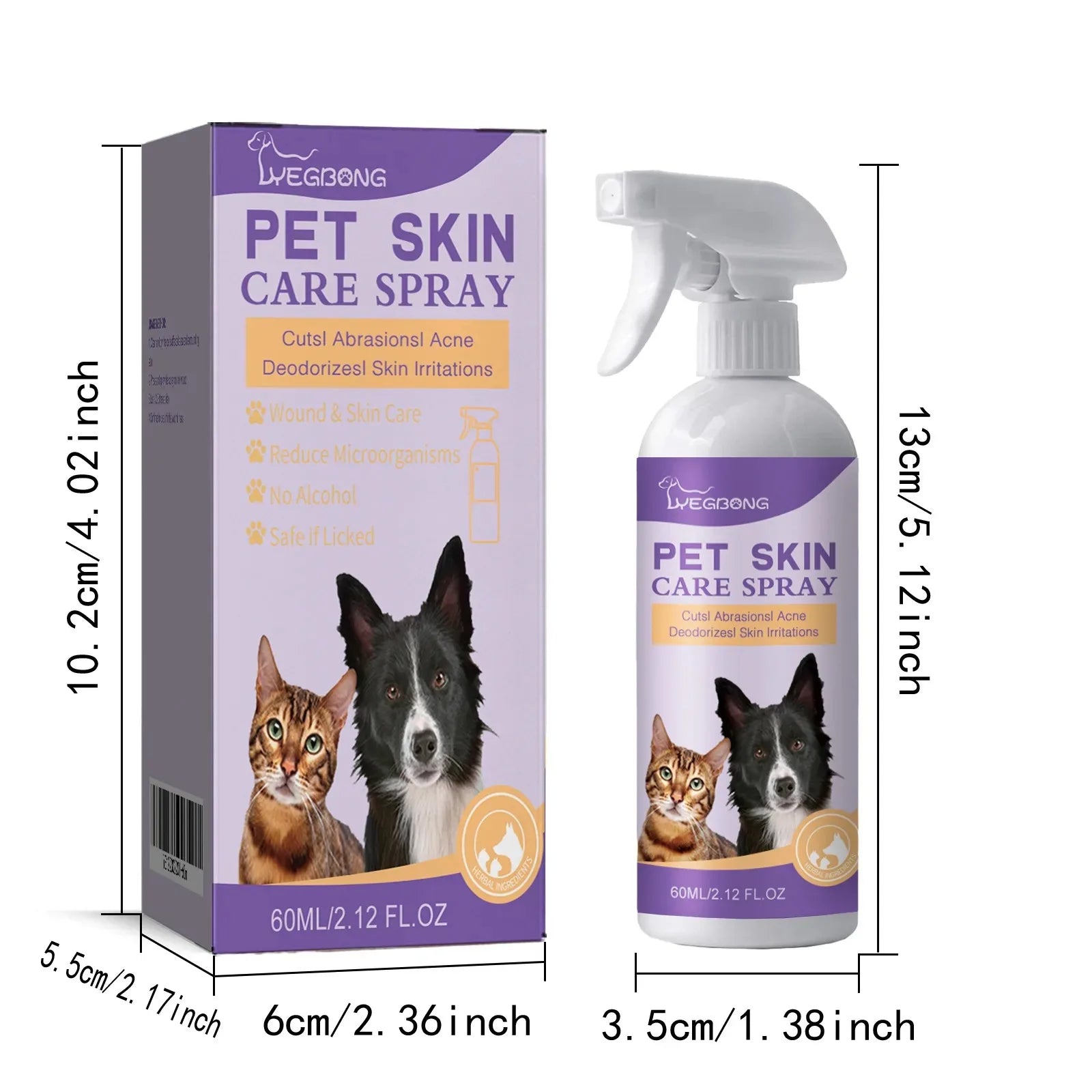 Cat and Dog Hair Dry Cleaning Spray, Skin Care Spray, Pet Flea and Mite Skin Treatment, Pet Wound Repair and Hair Regrowth Serum