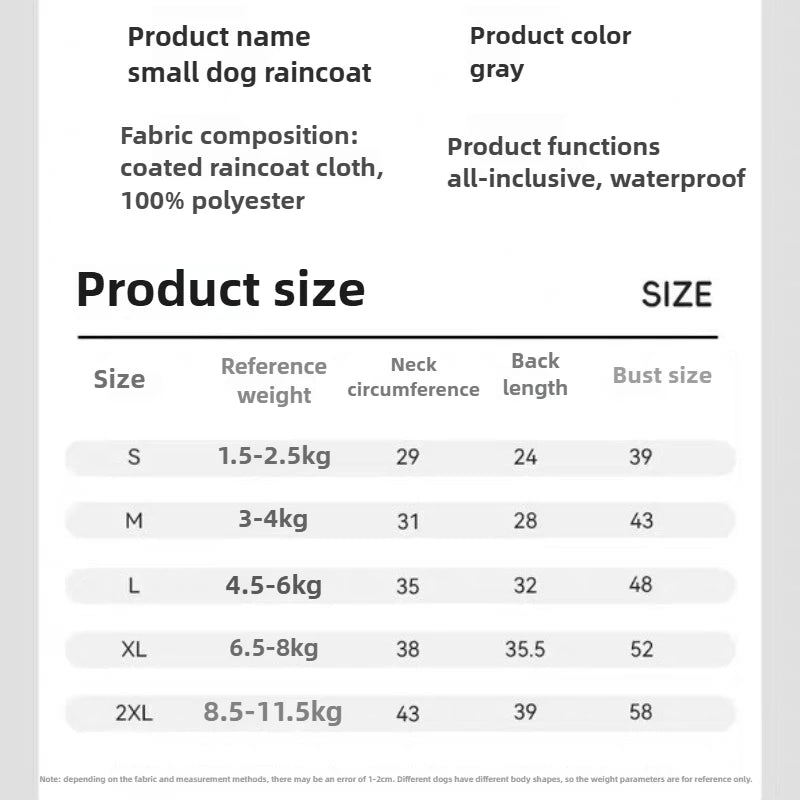 Dog Raincoat Four Legs Fully Covered Waterproof Windbreaker Pet Special Raincoat Protect Bellies Windbreaker with Traction Rope
