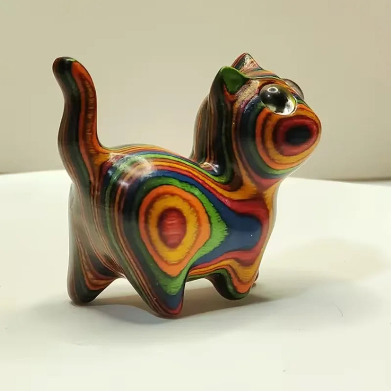 Hand-painted wooden cat figurine – decorative home sculpture