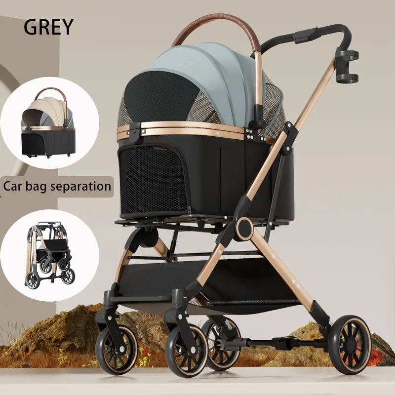 Pet 3-in-1 Portable Foldable Pet Strollers with Detachable Bag for Small and Medium Dogs and Cats Up to 45 lbs, Carts Basket Can Be Separated