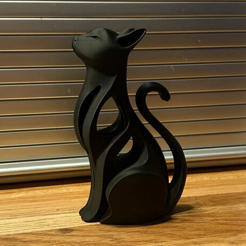 Elegant modern cat sculpture in a sitting position - 3D printed decoration