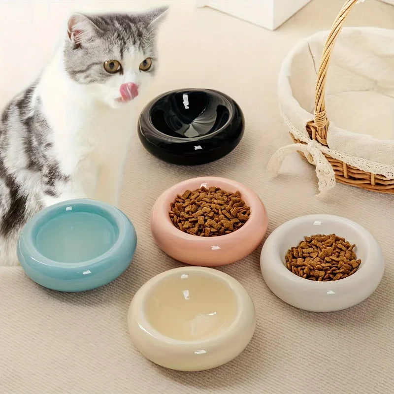 Ceramic Cat Bowl – Donut Design, Anti-Spill