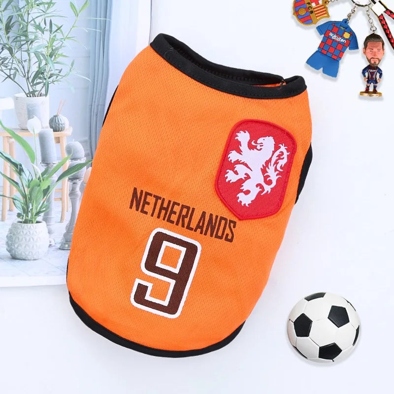 Small Pet Dog Clothes Football Fan Gear Jumpsuit Thin Cotton Vest Breathable Cat Outfit Pomeranian Dog Apparel for Animals