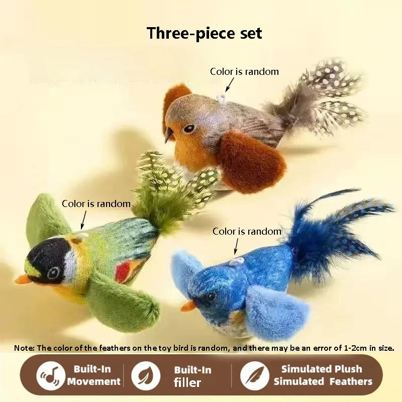 The Pet Cat Toy Emulates Bird Sounds to Amuse the Cat, Elastic Rope to Relieve Boredom and Resist Scratching and Biting