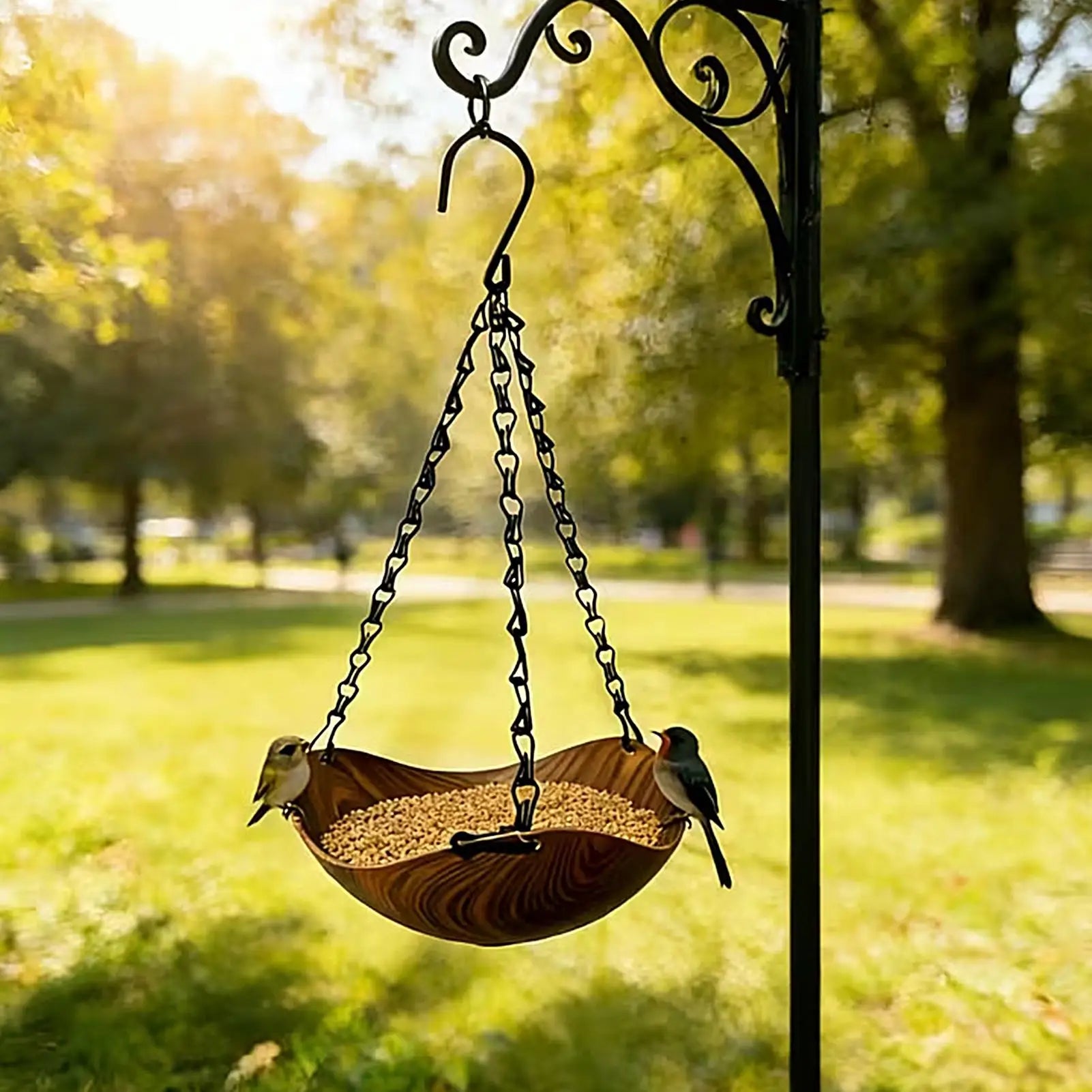 Wooden bird drinker and feeder - garden decoration, vintage style