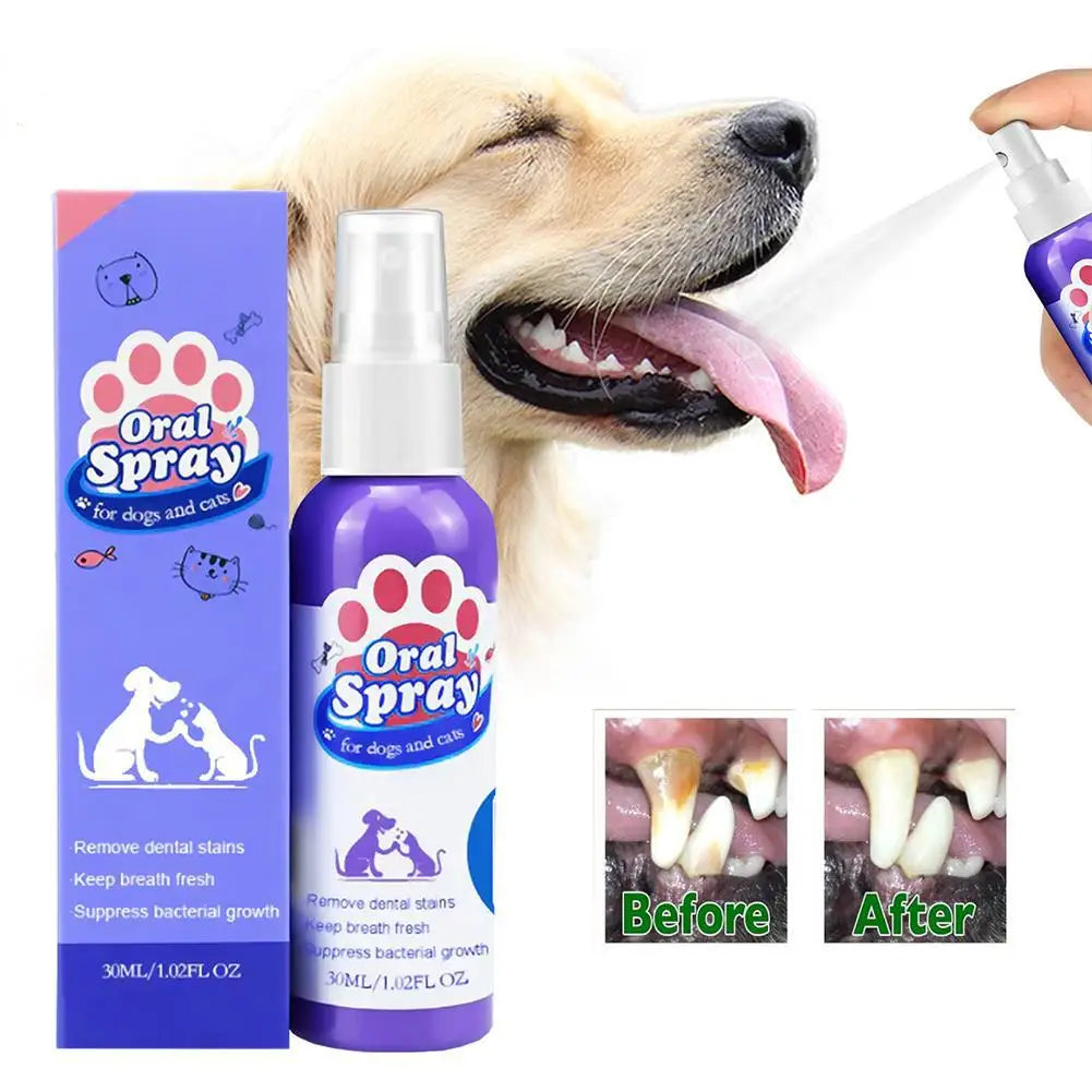 Pet Spray Dog Oral Care 30ml, Pet Freshener, Deodorant for Bad Breath, Teeth Cleaning, Plaque Care Remover, Breath Pet Care