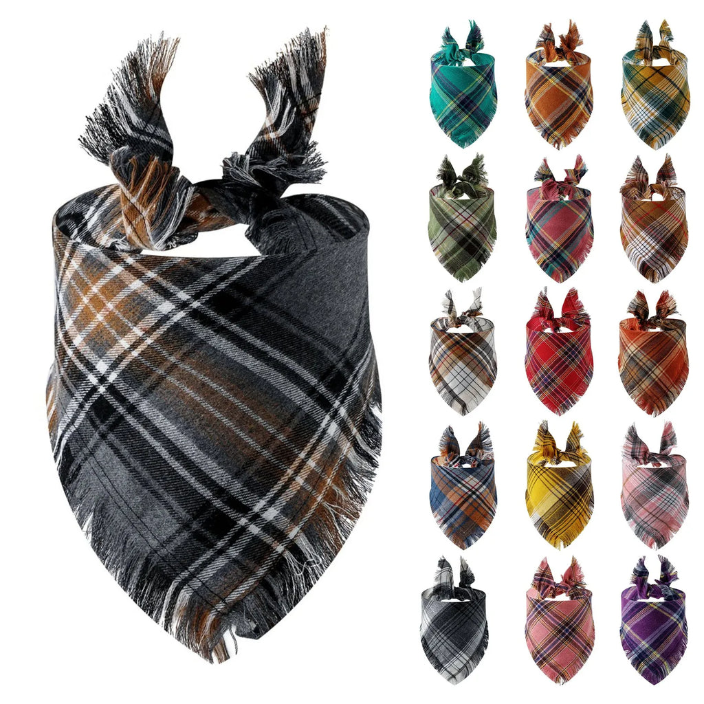 Plaid Tassel Dog Bandana Pet Triangular Scarf Pet Dog Cat Scarf Dog Supplies Photo Prop Stuff Bib Cat Puppy Accessories