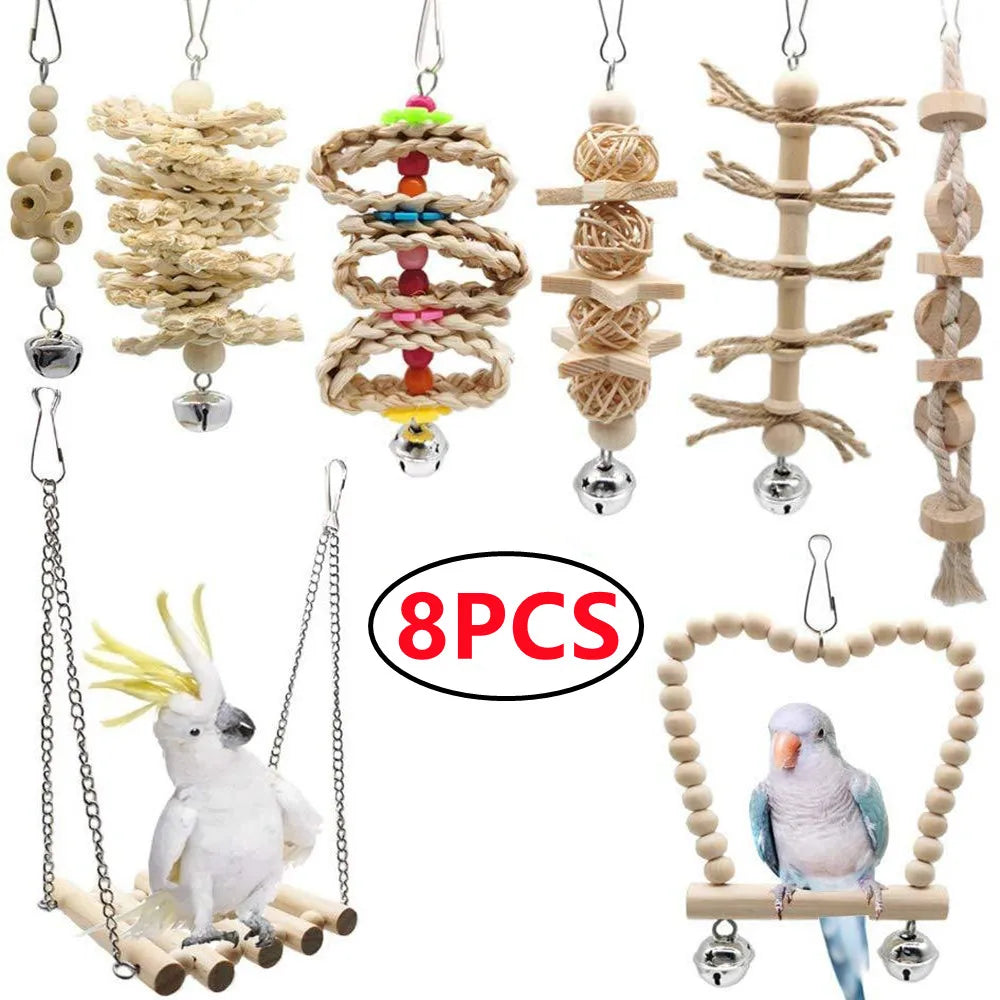 Combined set of parrot toys – swing, bell, ball, stand 15 pieces