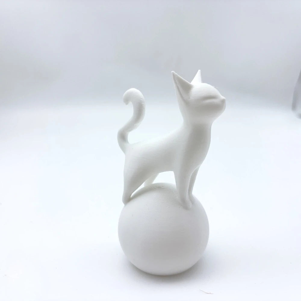 Cat on Ball Sculpture - 3D Art Figure, Minimalist Decoration