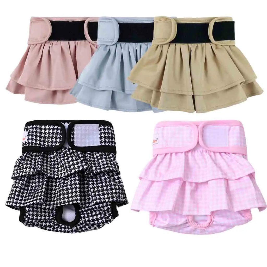 Washable Female Dog Diaper Cute Houndstooth Dress Short Underwear Belly Bands Reusable Pet Panties Sanitary Pant Diapers