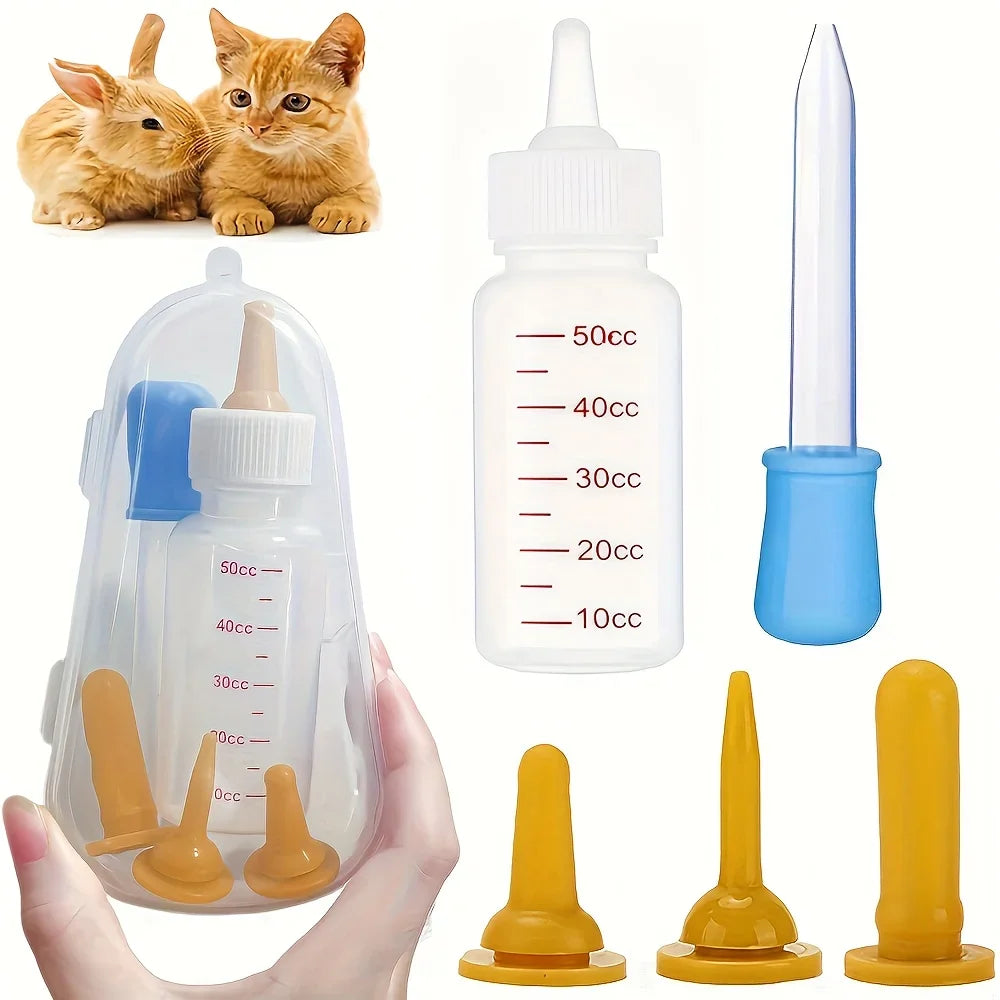 Pet Feeding Set for Cats and Dogs, Soft Silicone Pet Nursing Bottle with Transparent Storage Box, Sanitary, Clean, and Easy to Carry