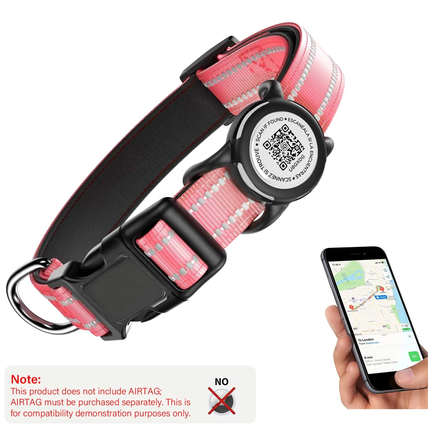 Waterproof Air Tag Dog Collar with AirTag Holder & QR Code, Reflective Soft Padded & Safety Buckle, AirTag Pet Collar for Dogs