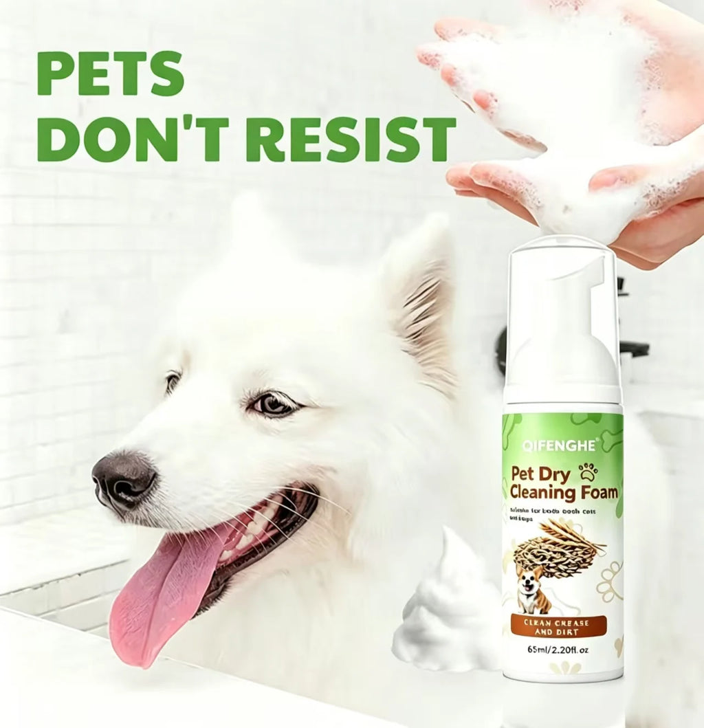 Pet Dry Cleaning Foam 60mL (2.028 fl.oz), No-Rinse Plant-Based Gentle Waterless Pet Shampoo for Cats & Dogs, Deep Cleansing Moisturizing