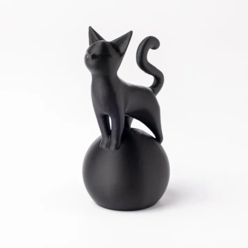 Cat on Ball Sculpture - 3D Art Figure, Minimalist Decoration