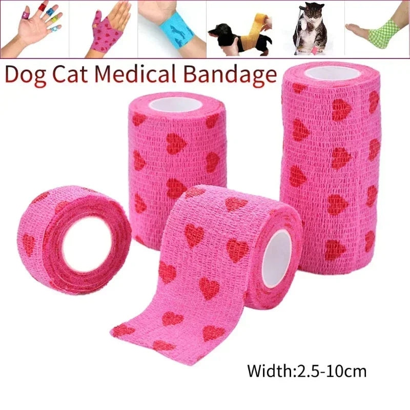 Pet Dog Cat Medical Breathable Elastic Bandage Non-woven Pet Self-Adherent Wound Outdoor Retractable Sports Tape Dog Accessories