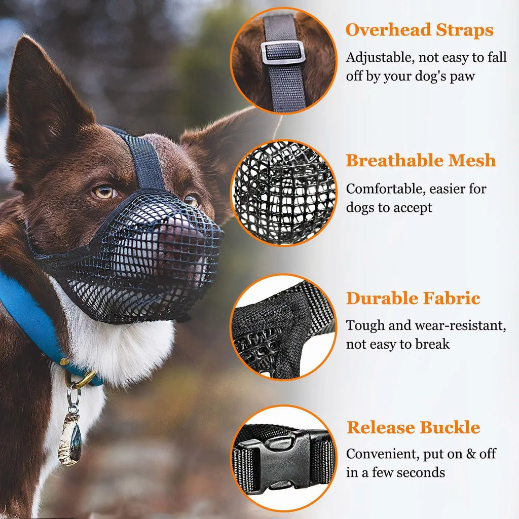 Dog Muzzle, Soft Mesh Covered Muzzles Poisoned Bait Protection with Adjustable Straps, Prevent Biting, Chewing, and Licking