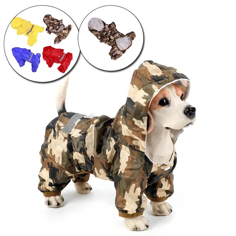 Pet Dog Raincoat Outdoor Puppy Rainwear Reflective Hooded Waterproof Jacket Clothes for Dogs and Cats Apparel Supplies